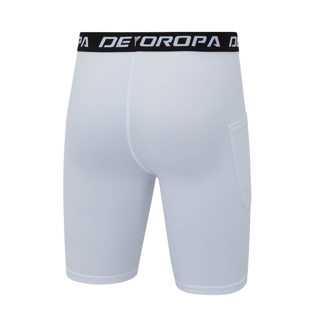 DEVOROPA Youth Boys' Compression Shorts Performance Athletic Base Layers Workout Training Underwear Side Pocket Black/White L (Pack of 2)