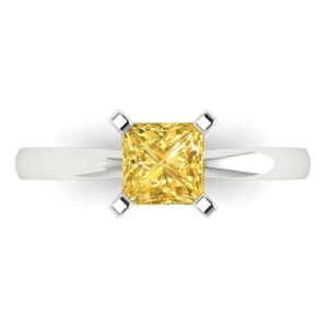 Clara Pucci 1.0 ct Princess Cut Solitaire Canary Yellow Simulated Diamond Bridal Designer Anniversary Engagement Ring Real 14k White Gold