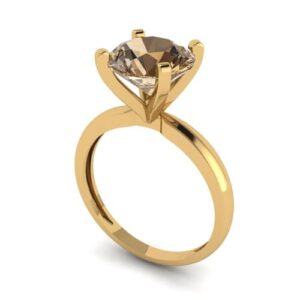 Clara Pucci 3.0 ct Round Cut Solitaire Brown Champagne Simulated Diamond Bridal Designer Anniversary Engagement Ring in 14k Yellow Gold