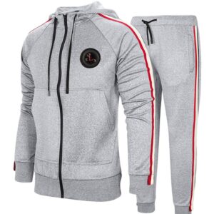 PASOK Men's Casual Tracksuit Set Long Sleeve Full-Zip Running Jogging Athletic Sweat Suits (M, Style 2 Light Gray)