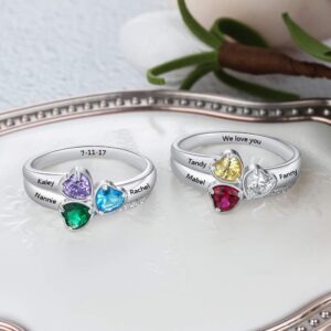 Personalized Mother Rings with 3 Simulated Birthstones Family Anniversary Women Rings Custom Grandmother Daughter Jewelry (8)