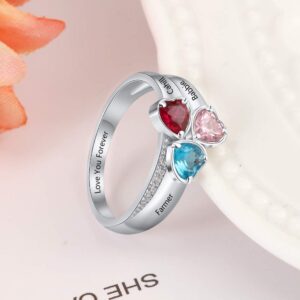 Personalized Mother Rings with 3 Simulated Birthstones Family Anniversary Women Rings Custom Grandmother Daughter Jewelry (8)