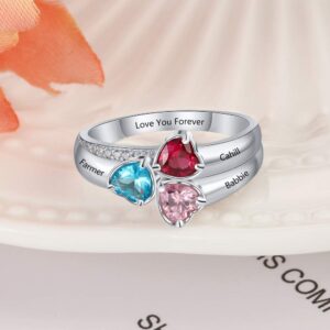 Personalized Mother Rings with 3 Simulated Birthstones Family Anniversary Women Rings Custom Grandmother Daughter Jewelry (8)