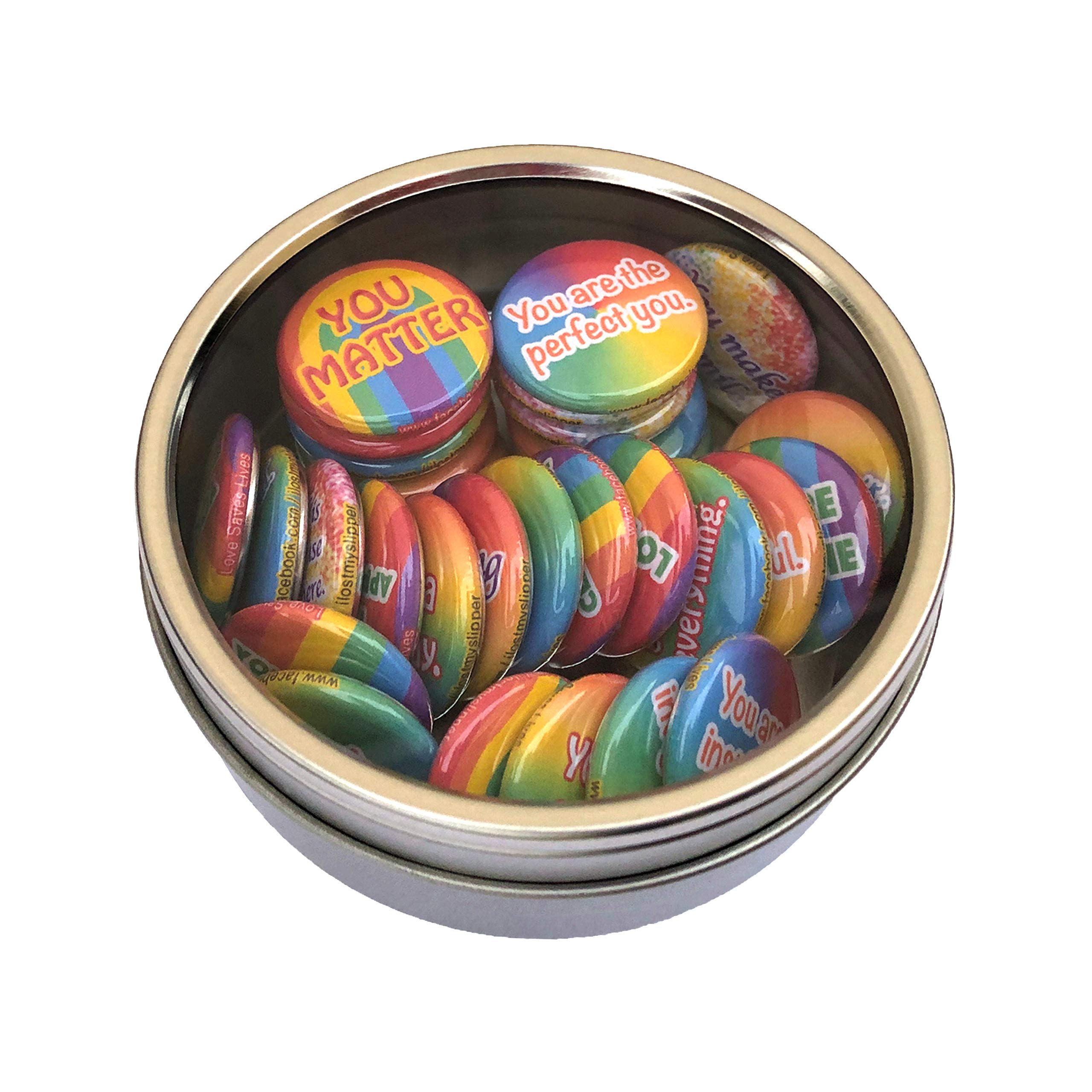 "Love Saves Lives" Mini Pins - Rainbow Edition. (1" Pins, 30 Piece Set))