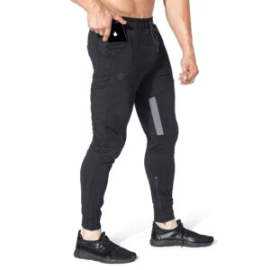 BROKIG Mens Gym Jogger Pants,Casual Slim Workout Sweatpants with Zipper Pockets Bodybuilding Athletic Pants(Black,M)