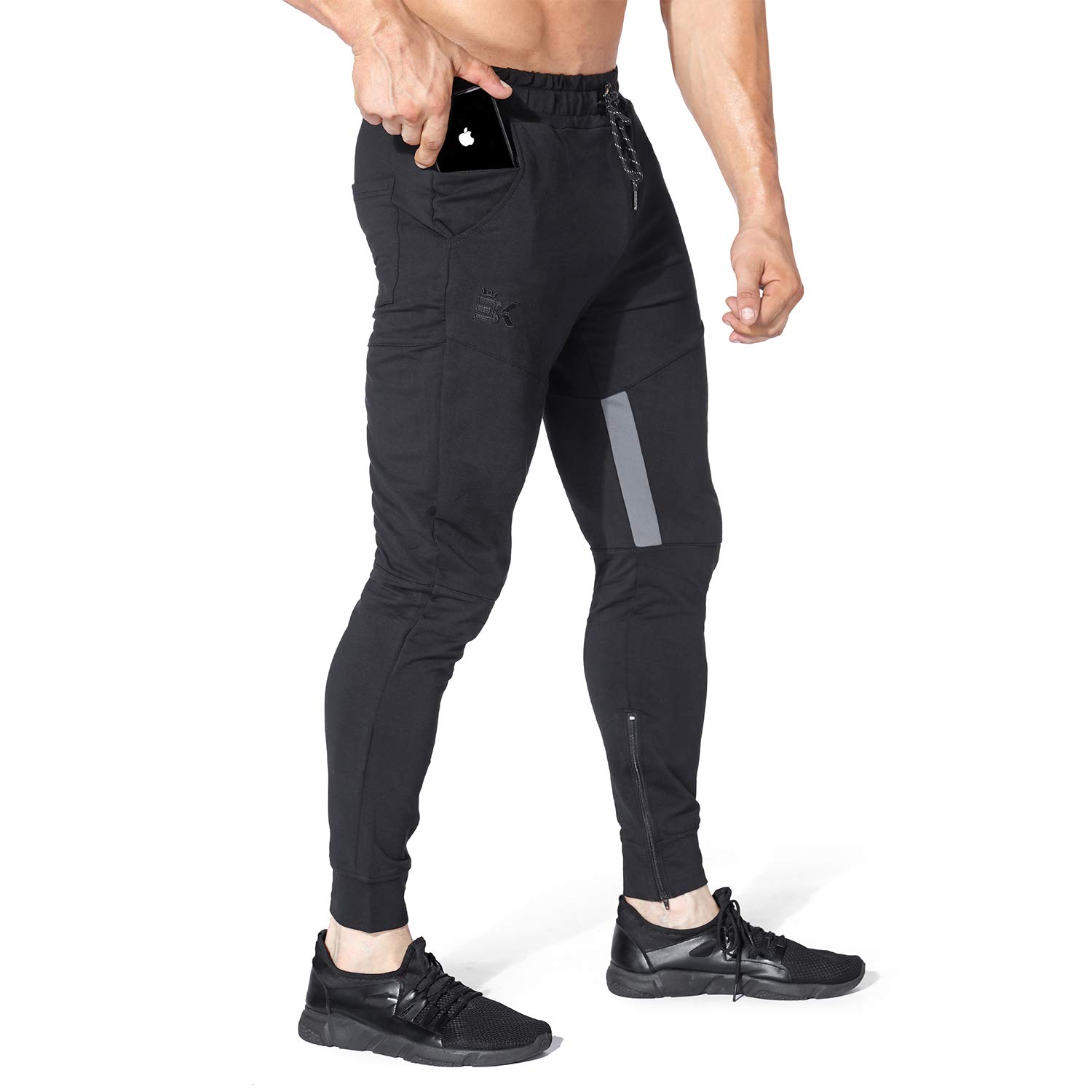 BROKIG Mens Gym Jogger Pants,Casual Slim Workout Sweatpants with Zipper Pockets Bodybuilding Athletic Pants(Black,M)