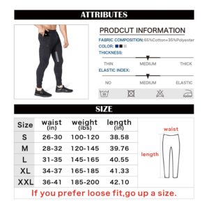 BROKIG Mens Gym Jogger Pants,Casual Slim Workout Sweatpants with Zipper Pockets Bodybuilding Athletic Pants(Black,M)