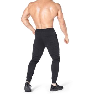 BROKIG Mens Gym Jogger Pants,Casual Slim Workout Sweatpants with Zipper Pockets Bodybuilding Athletic Pants(Black,M)