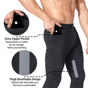 BROKIG Mens Gym Jogger Pants,Casual Slim Workout Sweatpants with Zipper Pockets Bodybuilding Athletic Pants(Black,M)