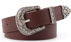 inogih western-leather-belts-women vintage waist-belts with hollow out flower buckle