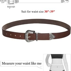 INOGIH Western-Leather-Belts-Women Vintage Waist-Belts with Hollow Out Flower Buckle