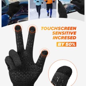 TRENDOUX Men Gloves Winter, Womens Touchscreen Glove Texting Phone Unisex - Driving Running Work - Anti-Slip Grip - Elastic Cuff - Soft Knit Material - Winter Warm Glove for Cold Hands - Black - XL