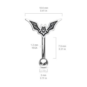 Pierced Owl Horror Bat Top 316L Stainless Steel Curved Barbell Eyebrow Ring