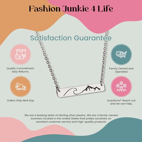 FashionJunkie4Life Ocean Wave Charm - Engraved Bar Necklace, 18" Cable Chain | Birthday Gift for Men and Women