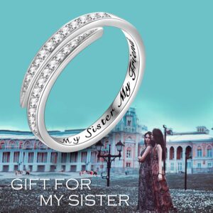 AXELUNA 925 Sterling Silver Sister Ring Adjustable My Sister My Friend Jewelry Gifts for Women