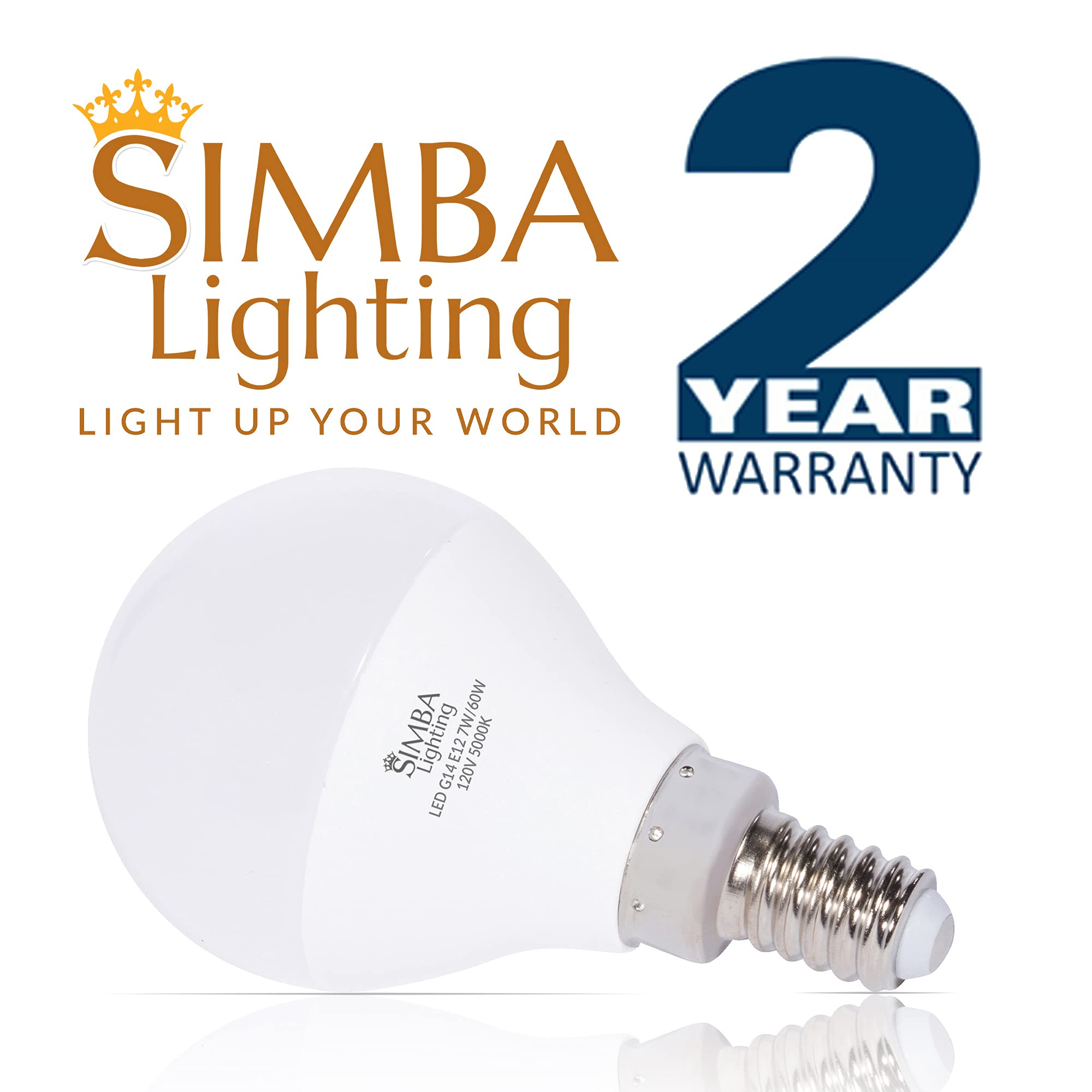 Simba Lighting LED Candelabra E12 Base G14 Small Globe 7 Watt 60W Replacement Light Bulb (6 Pack) for Ceiling Fan, Chandelier, Vanity, Round A15 Frosted White Cover, Non-Dimmable, 5000K Daylight