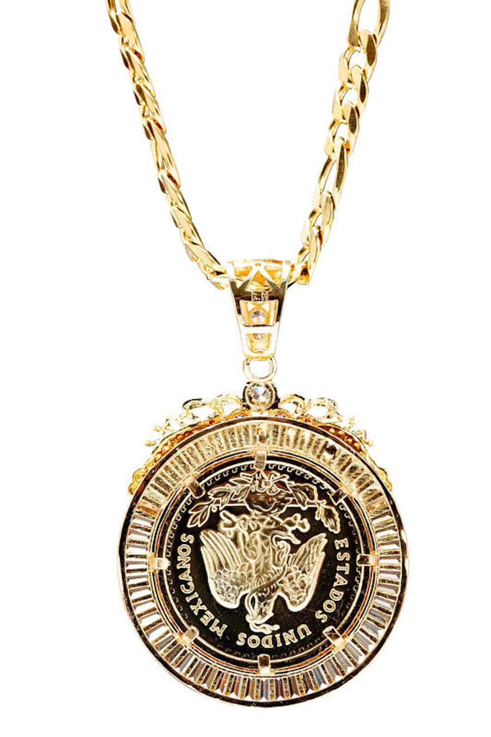 Rosarios Y Mas Brand 24K Gold Plated 50 Pesos and Mexican Eagle Centenario with 26" Necklace