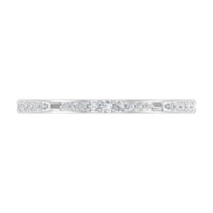 Round and Baguette Shape Diamond Wedding Band Ring in 10K White Gold (0.12 cttw) (Ring Size 6.5)