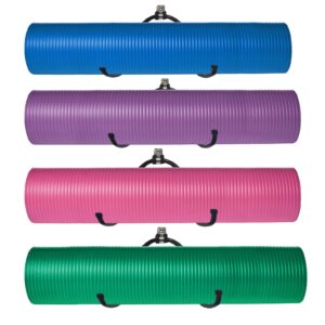 wall mount yoga mat foam roller and towel rack holder- wall storage mount wall holder storage shelf for your fitness class or home gym, metal, adjustable size, up to 20lbs, （4 pack）