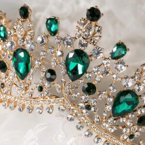 SWEETV Emerald Wedding Tiara for Women, Green Bridal Crown Princess Tiara Headband, Costume Party Accessories for Brithday Halloween Babyshower