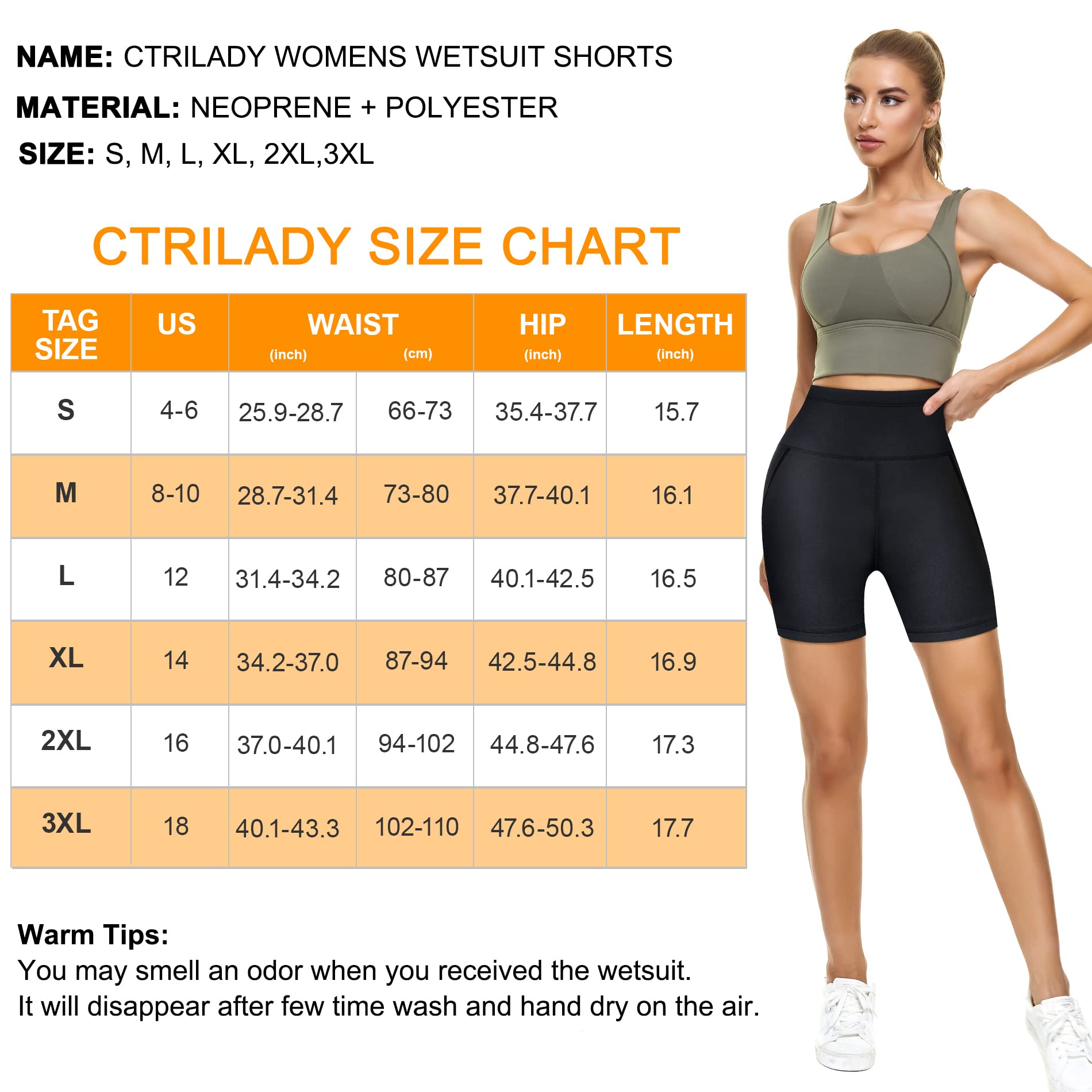 CtriLady Women Wetsuit Shorts Surfing Kayaking Snorkeling Swimming Pants Swimsuit Bottom Water Sports Swimwear Capris with Back-Zipper-Pocket(Black, X-Large)