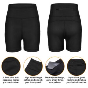 CtriLady Women Wetsuit Shorts Surfing Kayaking Snorkeling Swimming Pants Swimsuit Bottom Water Sports Swimwear Capris with Back-Zipper-Pocket(Black, X-Large)