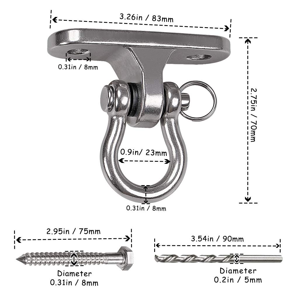 GW Gwongvvei IOH 2 Pcs Heavy Duty Swing Hangers with 4 Screws Stainless Steel 304 Antirust, 2000lb Capacity 180° Swing, Playground Porch Yoga Seat Trapeze Wooden Sets Indoor Outdoor