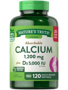 absorbable calcium 1200 mg with vitamin d3 5000 iu | 120 softgels | calcium carbonate supplement | non-gmo gluten free | by nature's truth