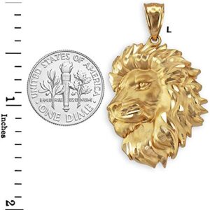 LA BLINGZ 14K Yellow Gold Satin Lion Head DC Leo Pendant (S/L) (Large)