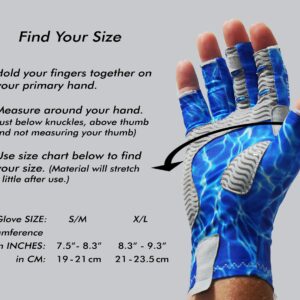 Fishoholic Fingerless Fishing Glove L/XL w' Super Grip UPF50+ UV Sun Protection for Men and Women Kayaking Hiking Paddle Board Paddling Rowing Canoe (BlueCamo, L/XL)