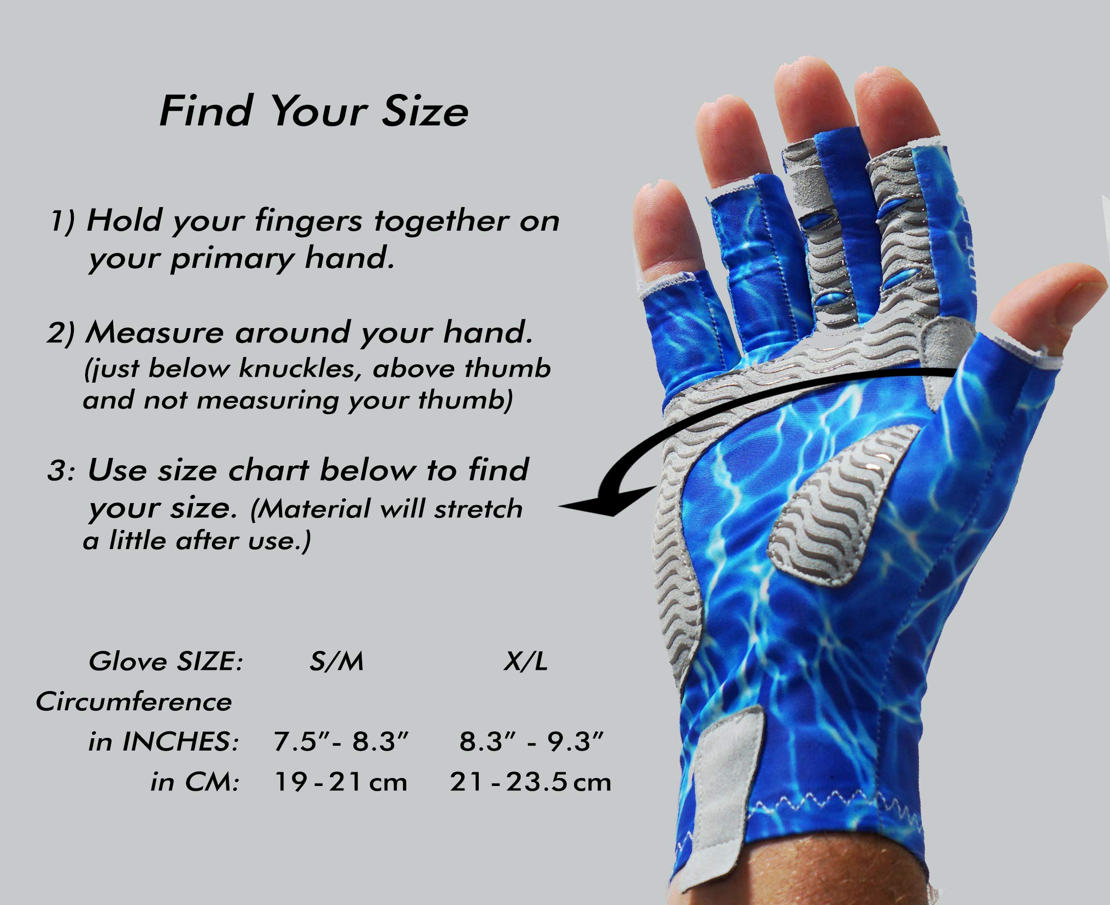 Fishoholic Fingerless Fishing Glove L/XL w' Super Grip UPF50+ UV Sun Protection for Men and Women Kayaking Hiking Paddle Board Paddling Rowing Canoe (BlueCamo, L/XL)