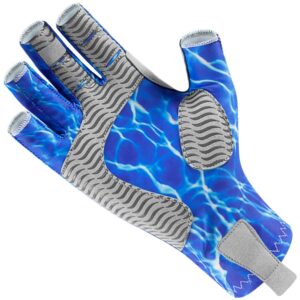 Fishoholic Fingerless Fishing Glove L/XL w' Super Grip UPF50+ UV Sun Protection for Men and Women Kayaking Hiking Paddle Board Paddling Rowing Canoe (BlueCamo, L/XL)