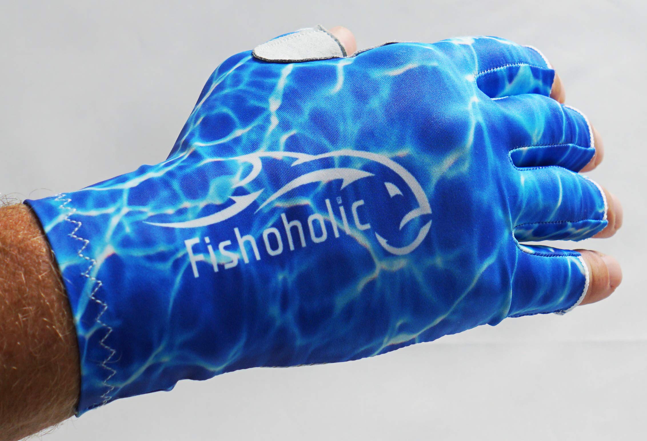 Fishoholic Fingerless Fishing Glove L/XL w' Super Grip UPF50+ UV Sun Protection for Men and Women Kayaking Hiking Paddle Board Paddling Rowing Canoe (BlueCamo, L/XL)