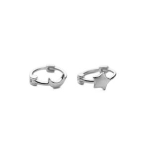 asymmetrical star moon small hoop earrings for women girls 925 sterling silver charms tiny minimalist crescent moon star cartilage clip cuff stud earrings fashion delicate (silver)