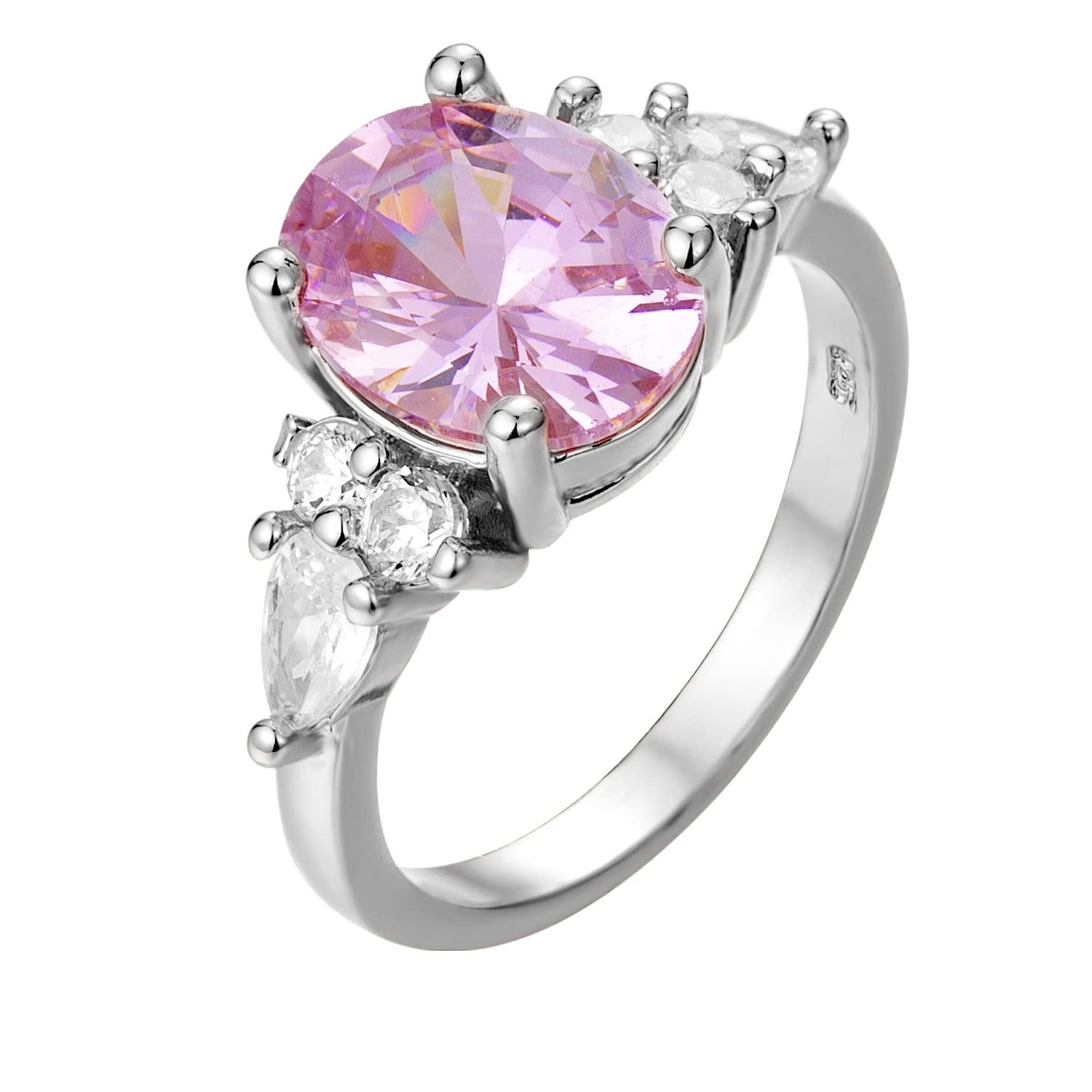 Lzz 3.3CT pink sapphire birth stone ring vintage silver oval cut mosaic cubic zirconia ring size 6-10 (US code 7)