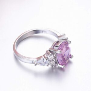 Lzz 3.3CT pink sapphire birth stone ring vintage silver oval cut mosaic cubic zirconia ring size 6-10 (US code 7)