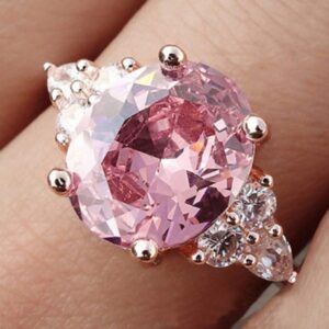 Lzz 3.3CT pink sapphire birth stone ring vintage silver oval cut mosaic cubic zirconia ring size 6-10 (US code 7)