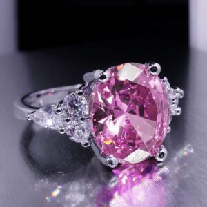 Lzz 3.3CT pink sapphire birth stone ring vintage silver oval cut mosaic cubic zirconia ring size 6-10 (US code 7)