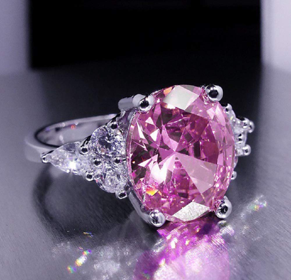 Lzz 3.3CT pink sapphire birth stone ring vintage silver oval cut mosaic cubic zirconia ring size 6-10 (US code 7)