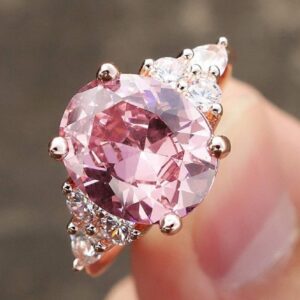 Lzz 3.3CT pink sapphire birth stone ring vintage silver oval cut mosaic cubic zirconia ring size 6-10 (US code 7)