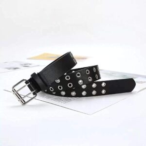 INOGIH Double-Grommet-Belt Leather Punk-Waist-Belt with Chain for Women Jeans Dresses