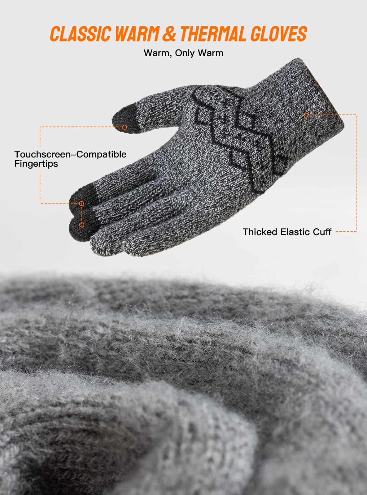 TRENDOUX Gloves for Men, Running Driving Glove Women Touchscreen Warm Stretchy Material Elastic Cuff Double Thickened Windproof Snow Texiting Phone - Typing Cold Hands - Black - L