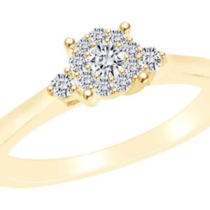 AFFY 1/5 Carat Round Cut White Natural Diamond Halo Engagement Wedding Ring In 10k Solid Yellow Gold (0.20 Cttw) Ring Size-9