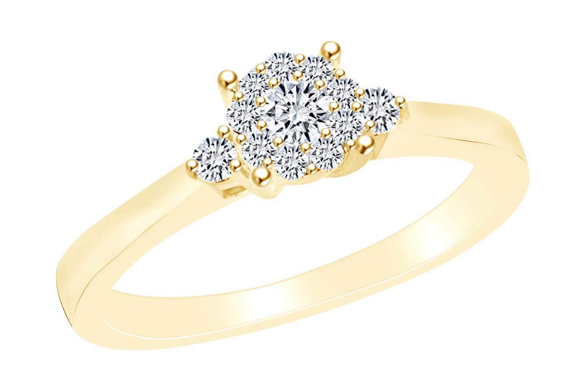 AFFY 1/5 Carat Round Cut White Natural Diamond Halo Engagement Wedding Ring In 10k Solid Yellow Gold (0.20 Cttw) Ring Size-9