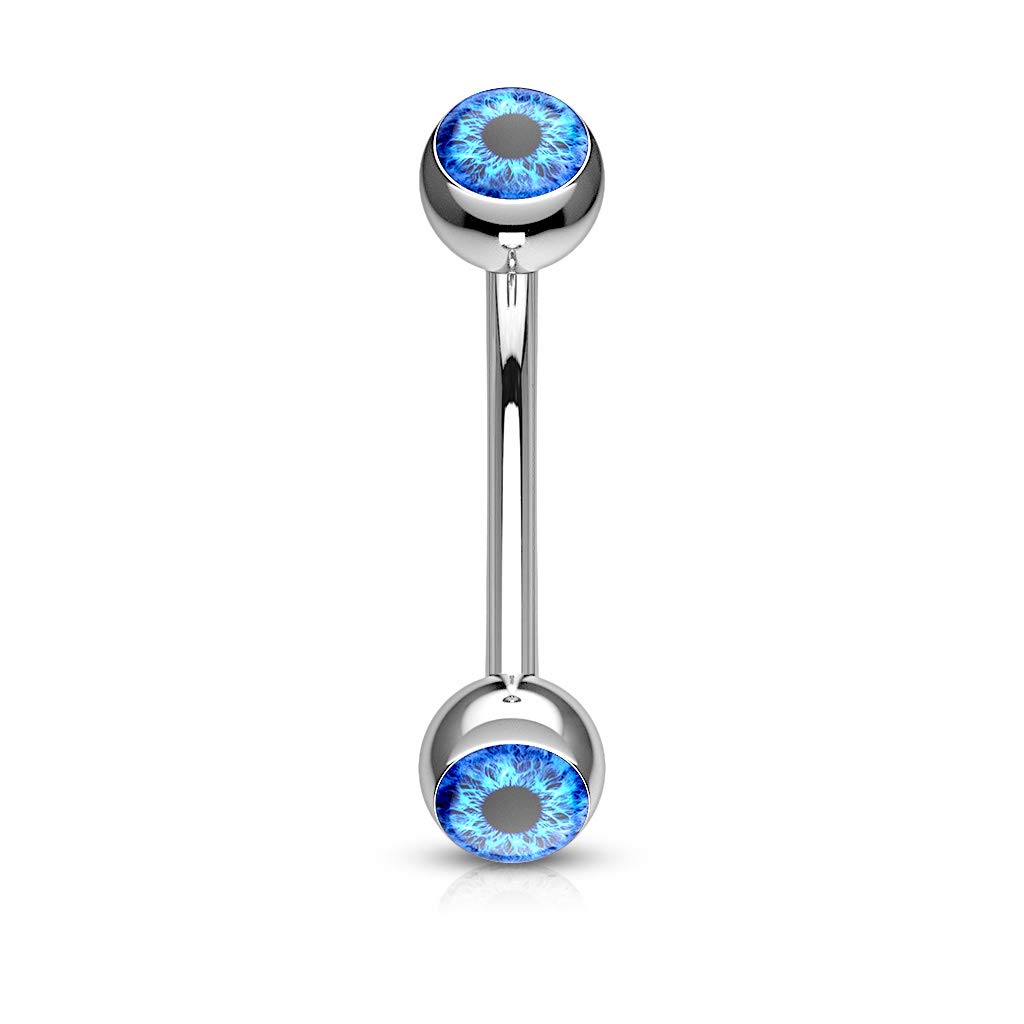 Pierced Owl Eyeball Inlaid 316L Stainless Steel Curved Barbell Eyebrow Ring (Blue)