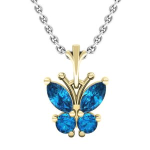 Dazzlingrock Collection Marquise & Round Blue Topaz Ladies Butterfly Pendant (Silver Chain Included), 14K Yellow Gold