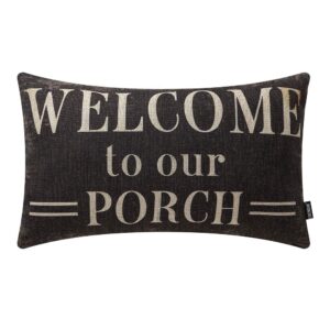 trendin decorative throw pillow cover 20x12 inch rustic look black welcome to our porch cushion case rectangular shape pl347tr