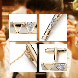 BagTu Two Tone Cufflinks and Tie Clip Set with Gift Box and Greeting Card, Stylish Golden Cufflinks and Tie Clip Gift Set for Men