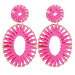 baublestar kiera raffia tassel fringe rattan hoop drop statement earrings hot pink tiered thread handmade round oval cirle dangle fashion jewelry for women