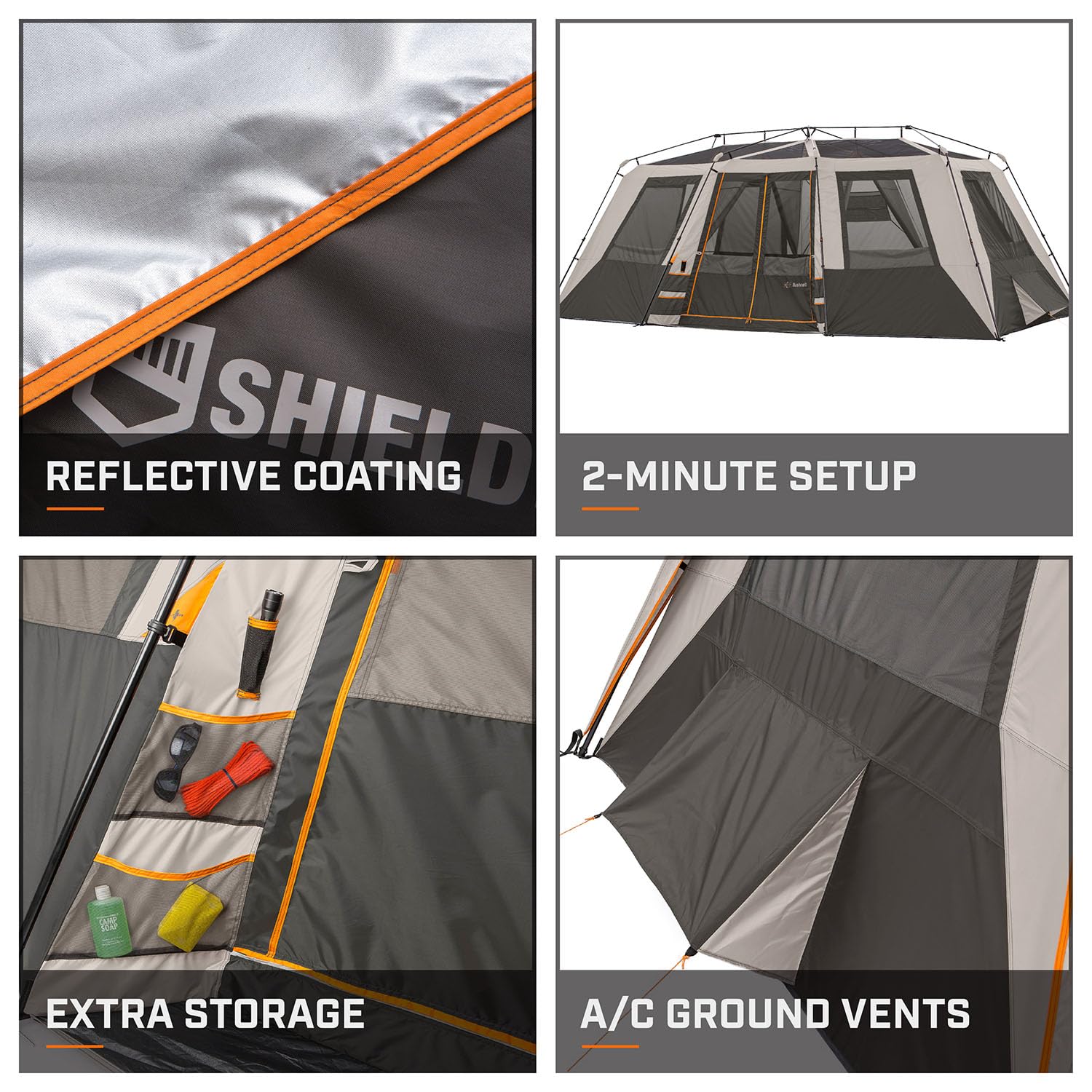 Bushnell Instant Tent | 6 Person / 9 Person / 12 Person Instant Tents Cabin Design Perfect for 3 Season Family Camping Essentials, Hunting, and Fishing with Fast Setup and 3 Rooms (12 Person)